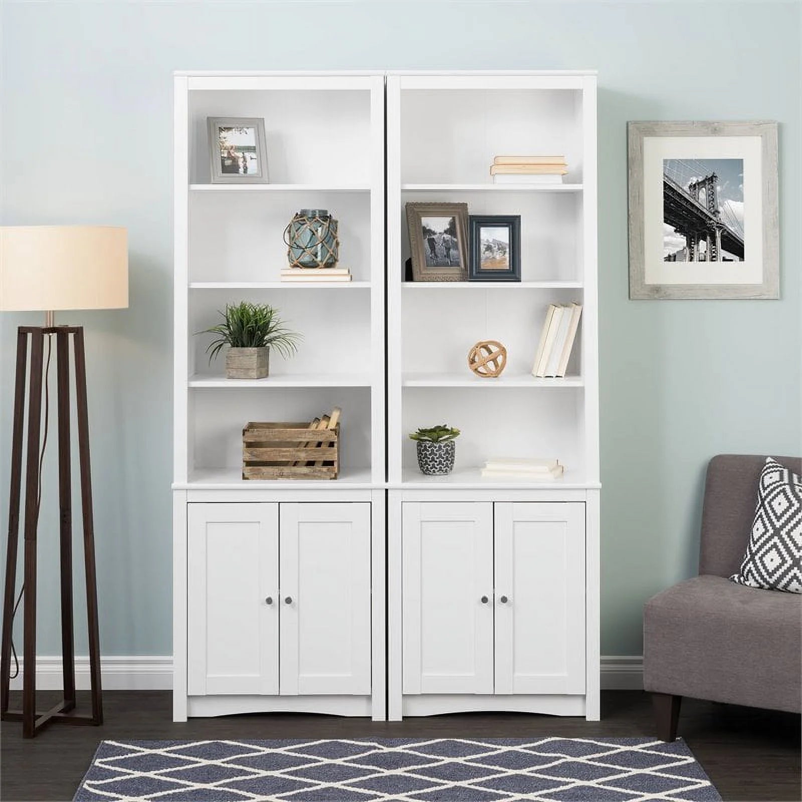 Tall 6 Shelf Bookcase with 2 Shaker Doors Q5783