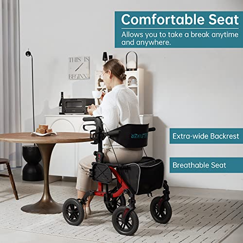 All-Terrain 2 in 1 Rollator Walker & Transport Chair with 10" Wheels, Blue K492
