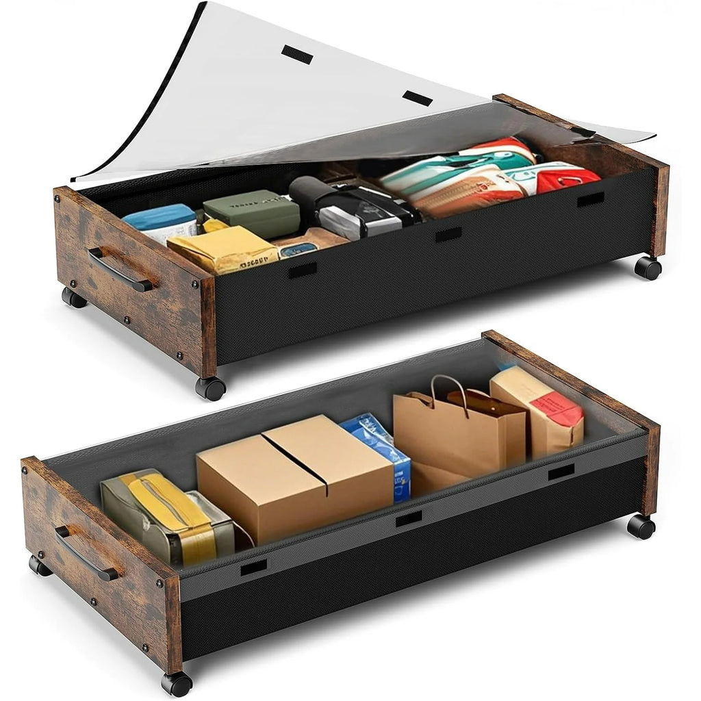 Under Bed Storage with Wheels, 2 Pack Rolling Metal Drawer for Clothes M92727