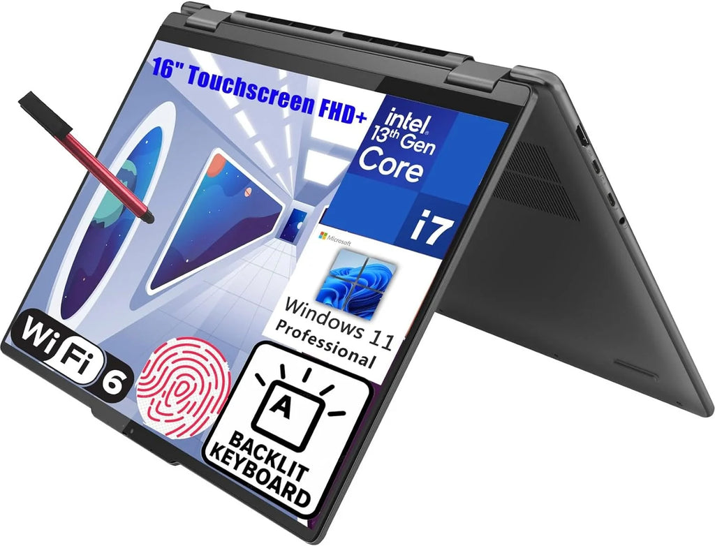 Lenovo Yoga 7i 16 2-in-1 Laptop Computer, 16" Touchscreen FHD+, 13th Gen Intel 12 Cores i7-1355U, 16GB LPDDR5 RAM, 1TB PCIe SSD, WiFi 6E, BT 5.1, Backlit KB, Fingerprint Reader, Windows 11