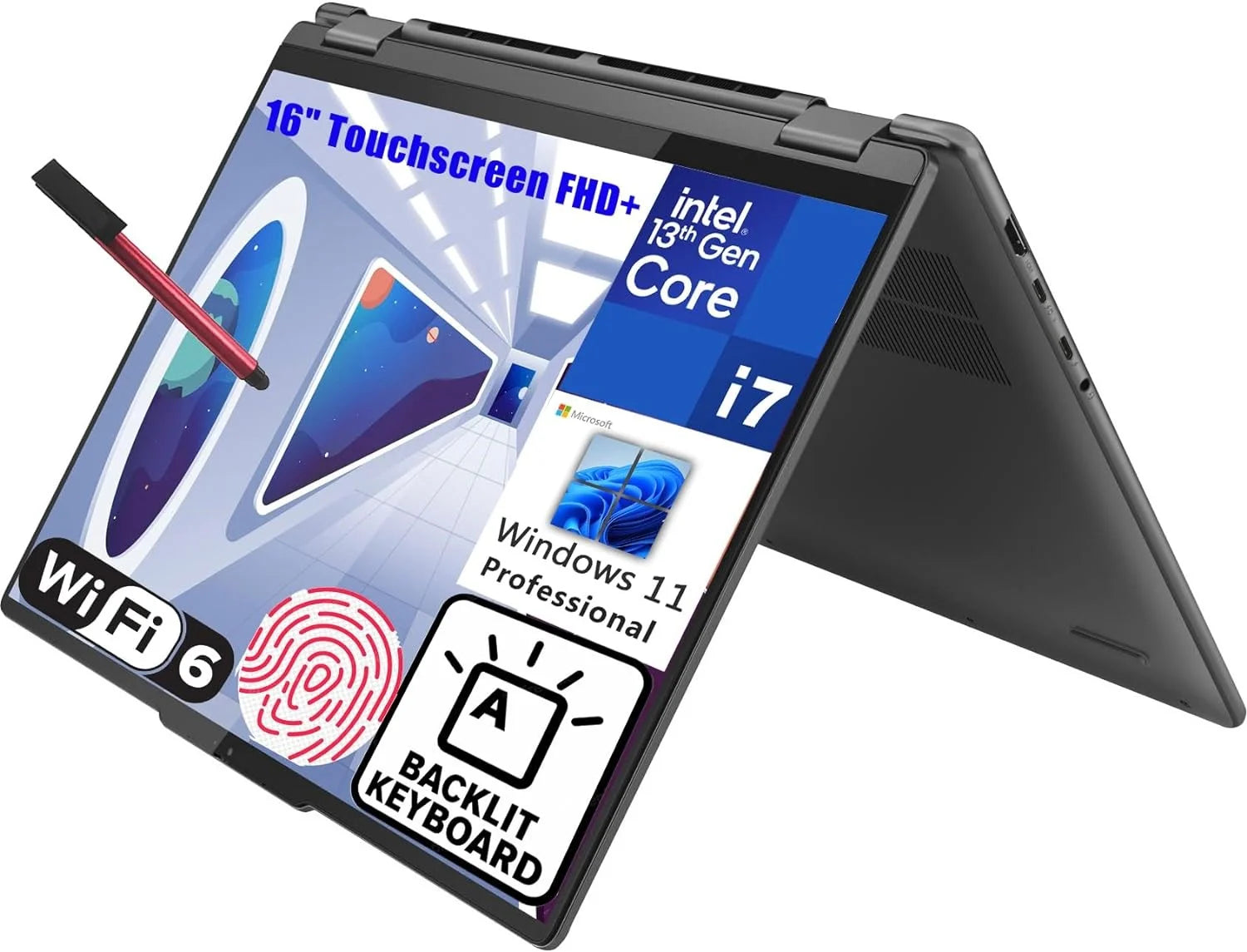 Lenovo Yoga 7i 16 2-in-1 Laptop Computer, 16" Touchscreen FHD+, 13th Gen Intel 12 Cores i7-1355U, 16GB LPDDR5 RAM, 1TB PCIe SSD, WiFi 6E, BT 5.1, Backlit KB, Fingerprint Reader, Windows 11