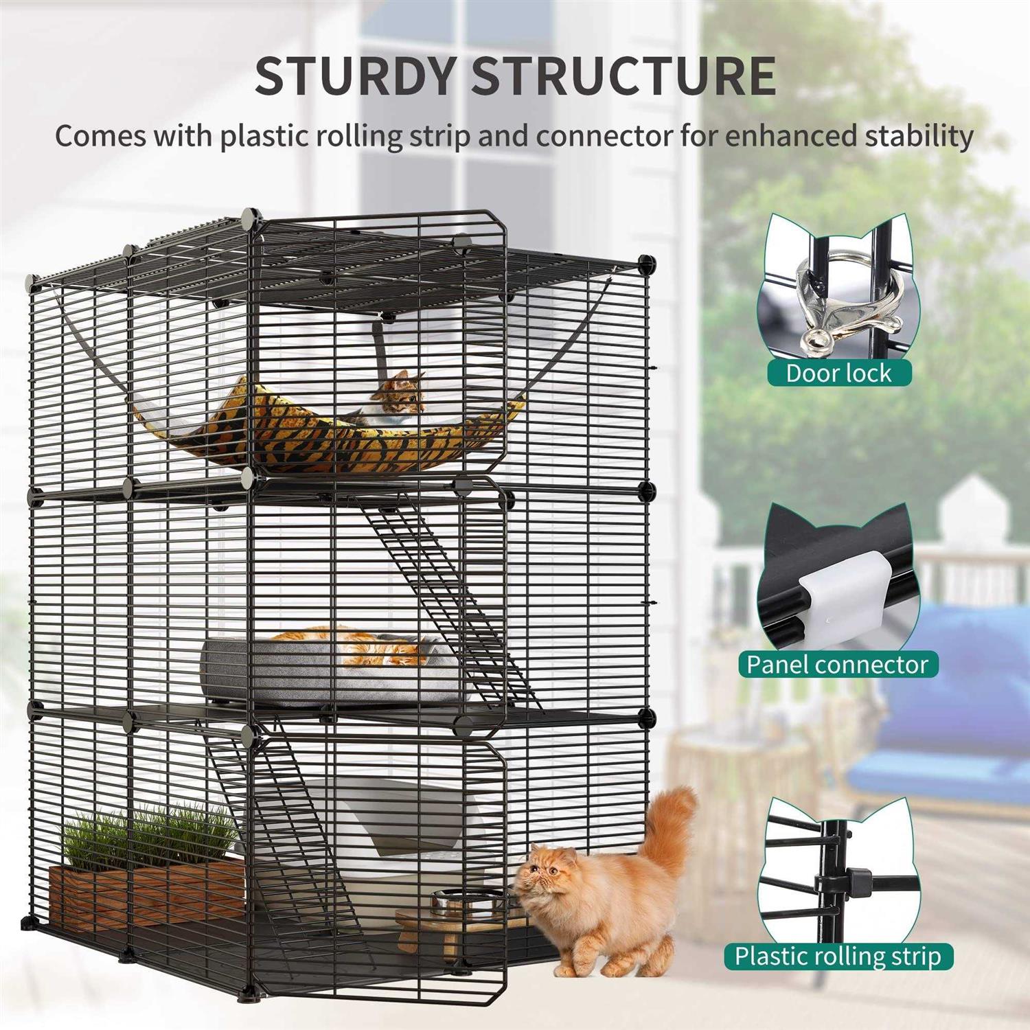 Cat Cage Indoor Cat Enclosures DIY Cat Playpen Metal Kennel with Hammock H567922
