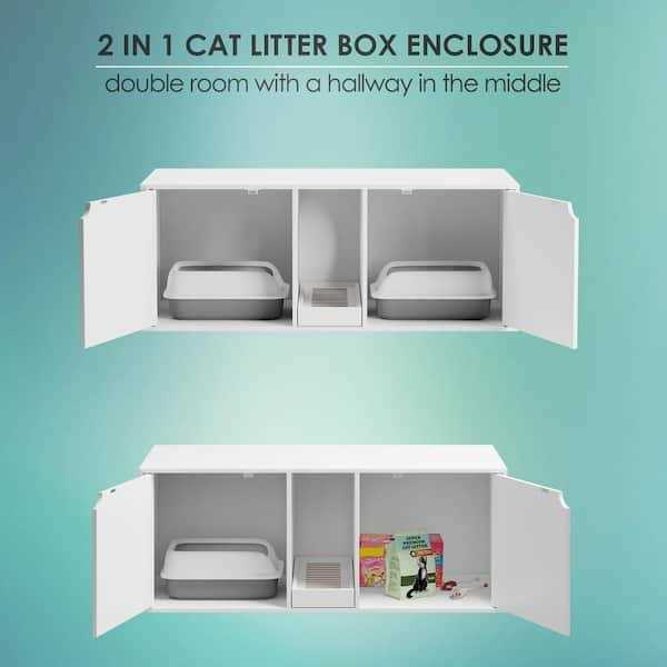 White Wood Side End Table Cat Litter Box with Double Room B884