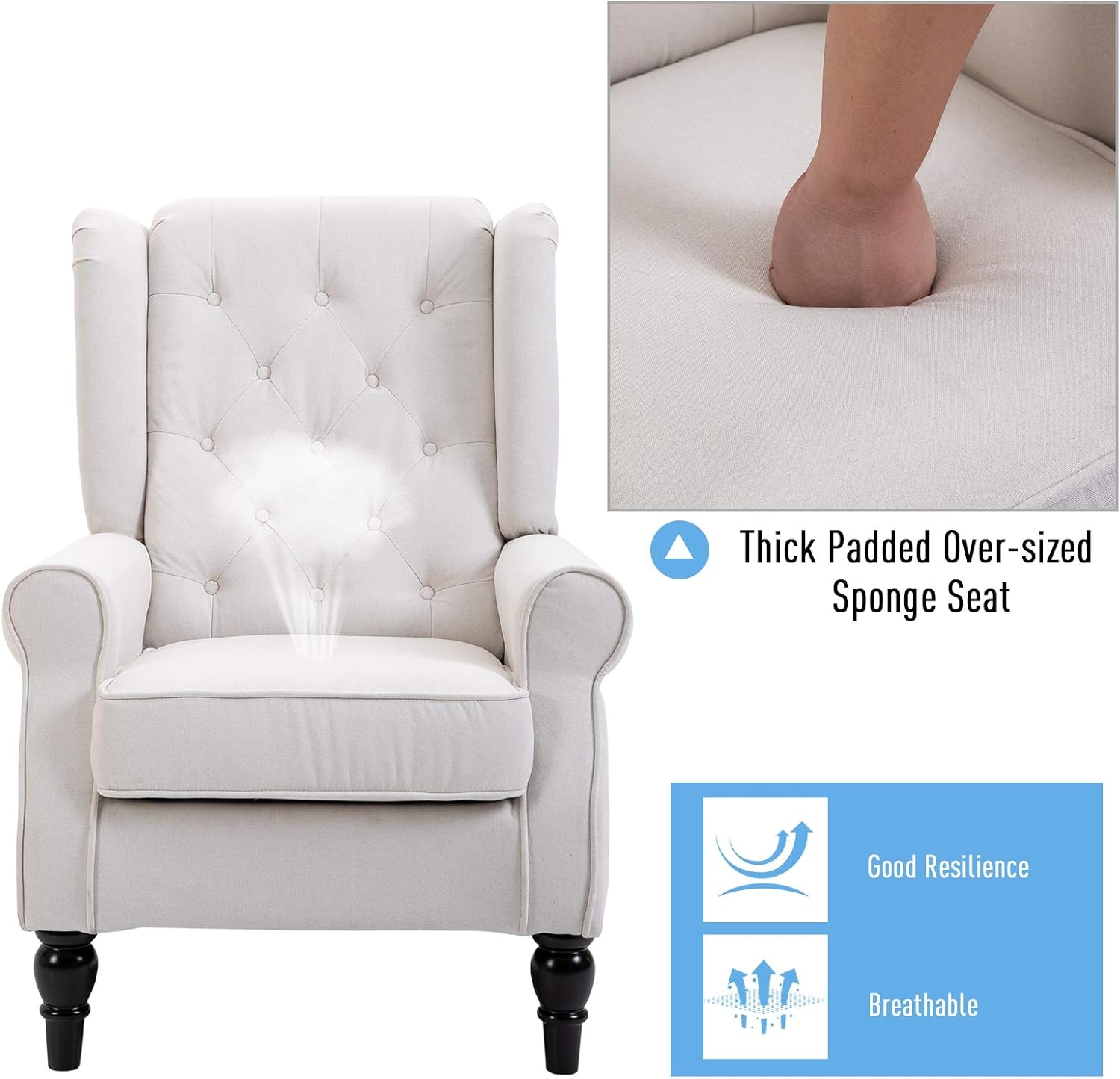 Button-Tufted Accent Chair with High Wingback, Set of 2, Cream White V426117