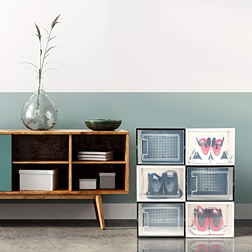 Shoe Storage Boxes 6 Pack, Clear Plastic Stackable, Large Y3472