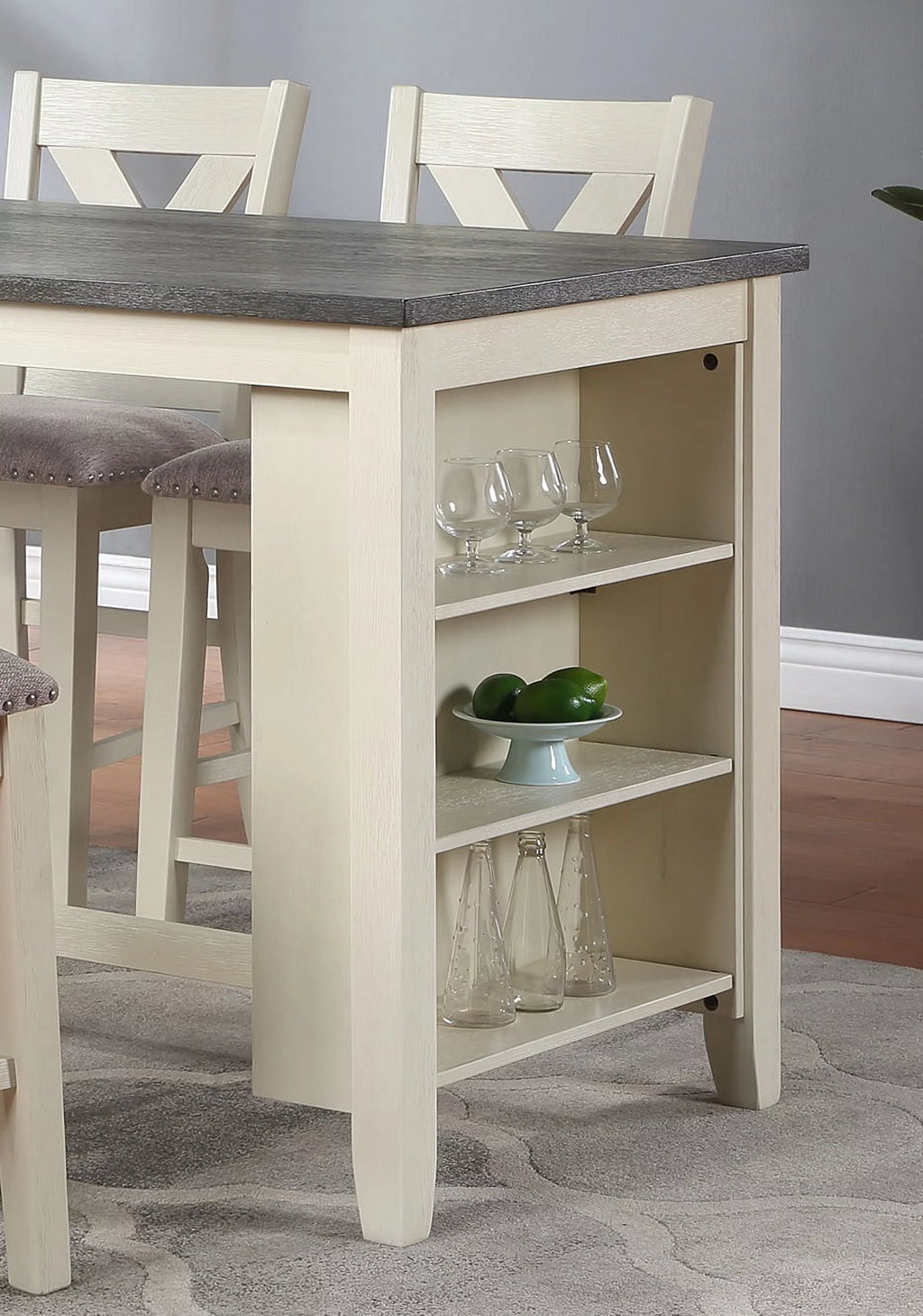 5pc Counter Height Dining Table with Storage Shelves and Stools X567878