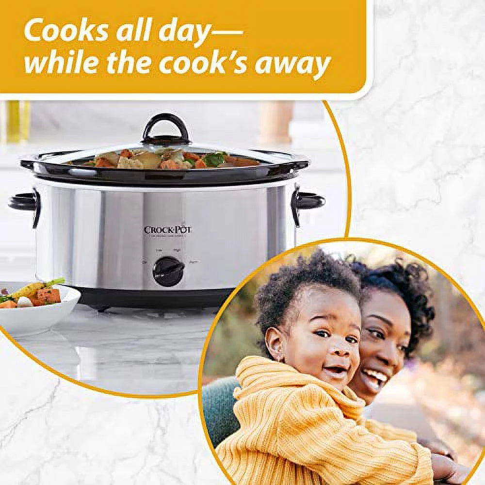 7 Quart Oval Manual Slow Cooker, Stainless Steel Y725846