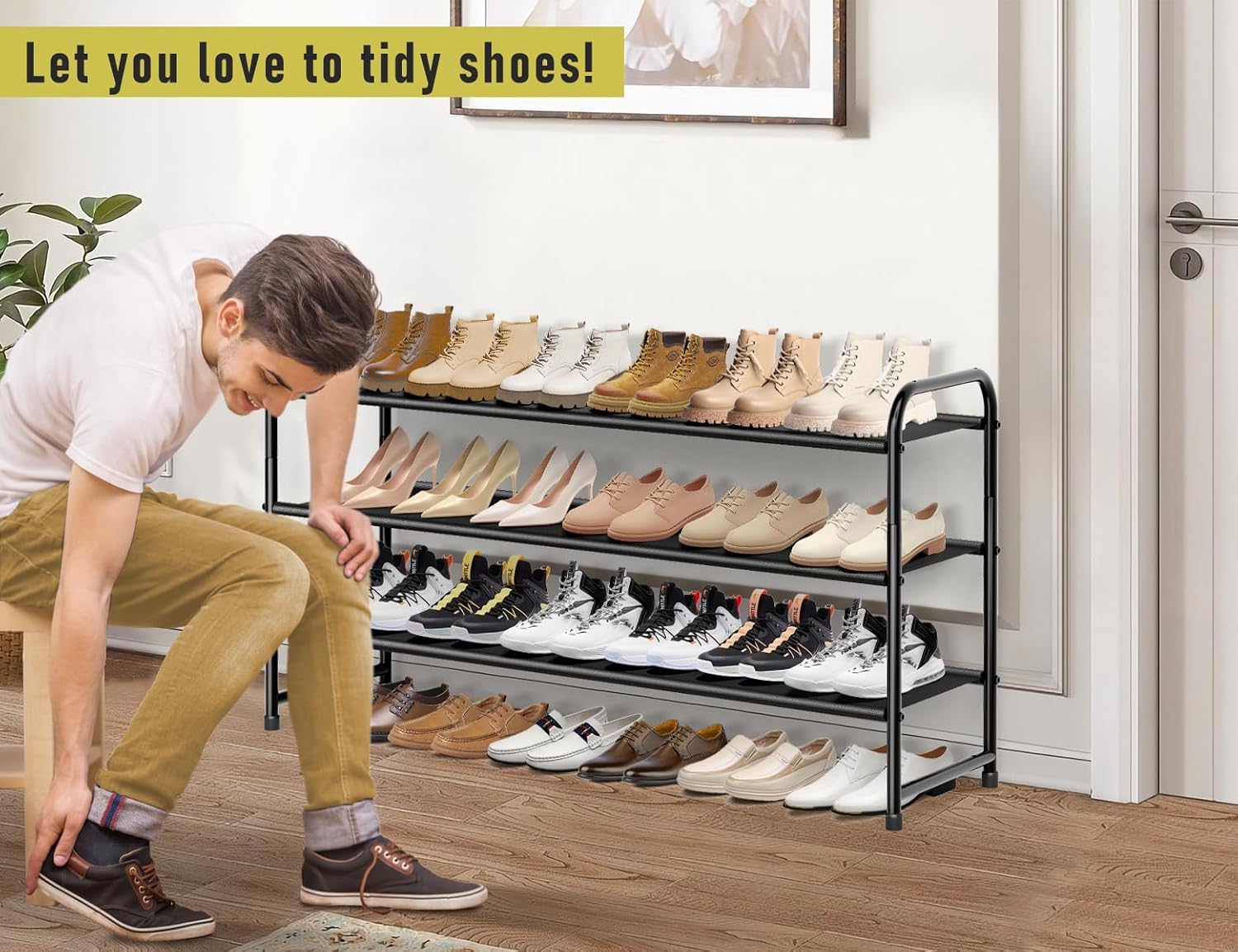 3-Tier Long Shoe Rack for Closet with 8-Shelf Hanging Organizer M871