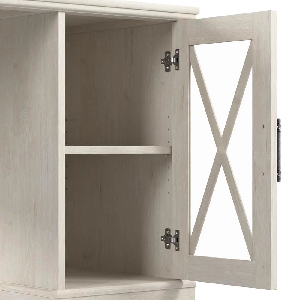 L-shaped Engineered Wood Desk in Linen White Oak J442