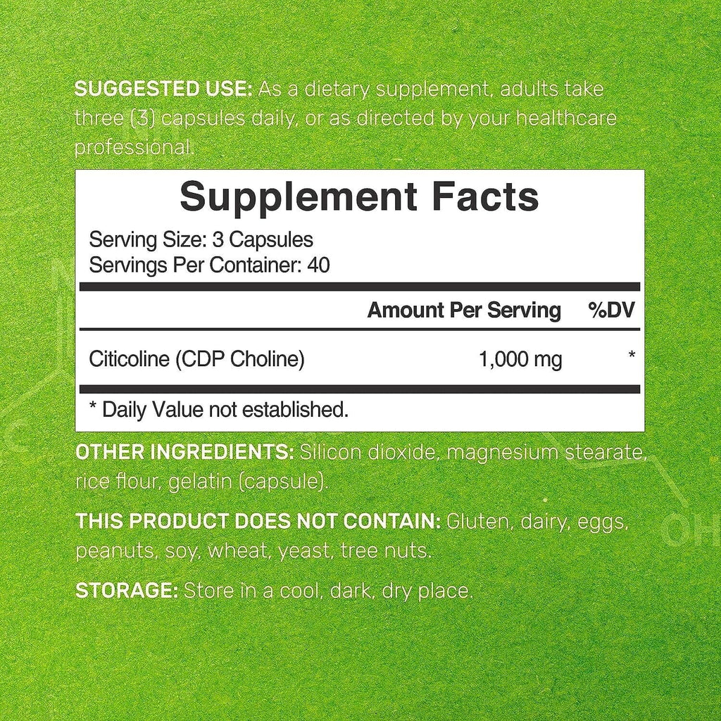 Citicoline CDP Choline 1000mg, 120 Capsules Y1246