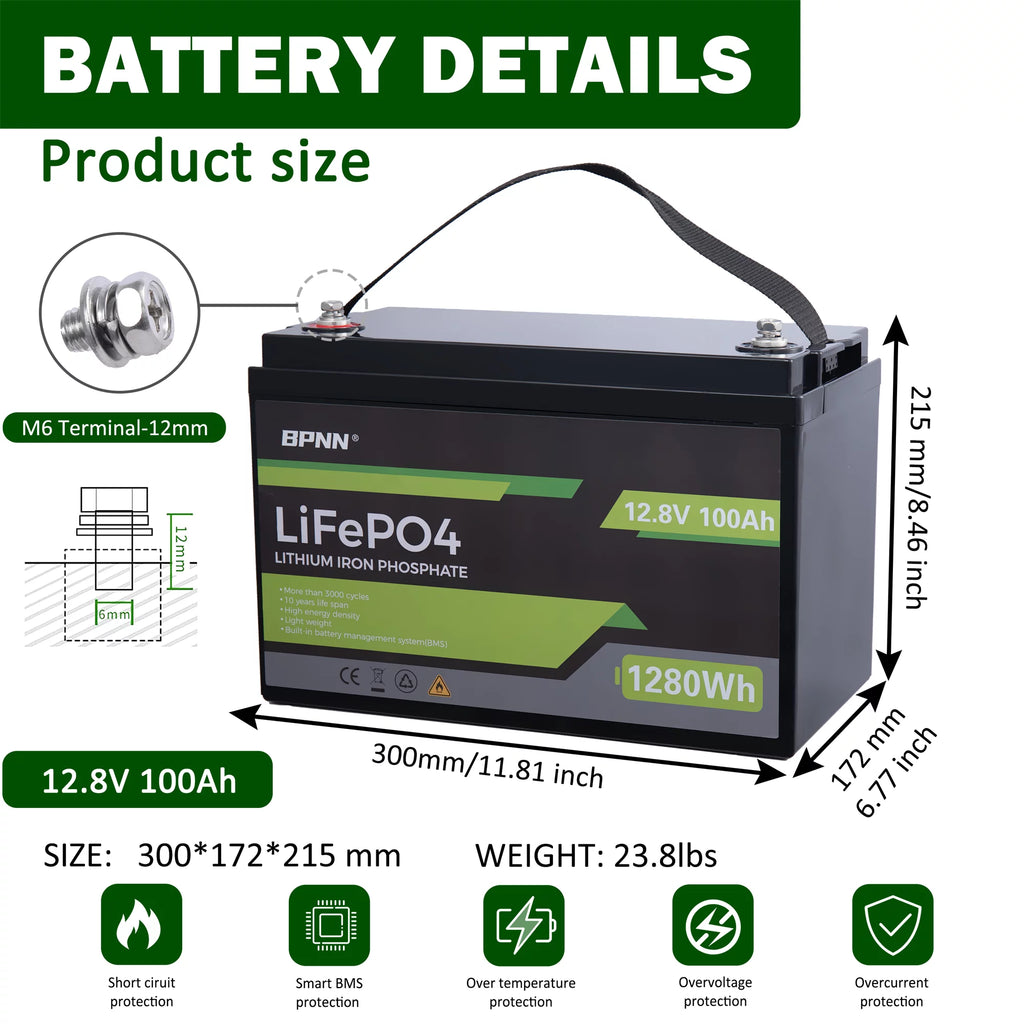 12V 100Ah LiFePO4 Battery for RV Solar Home Backup Q201178