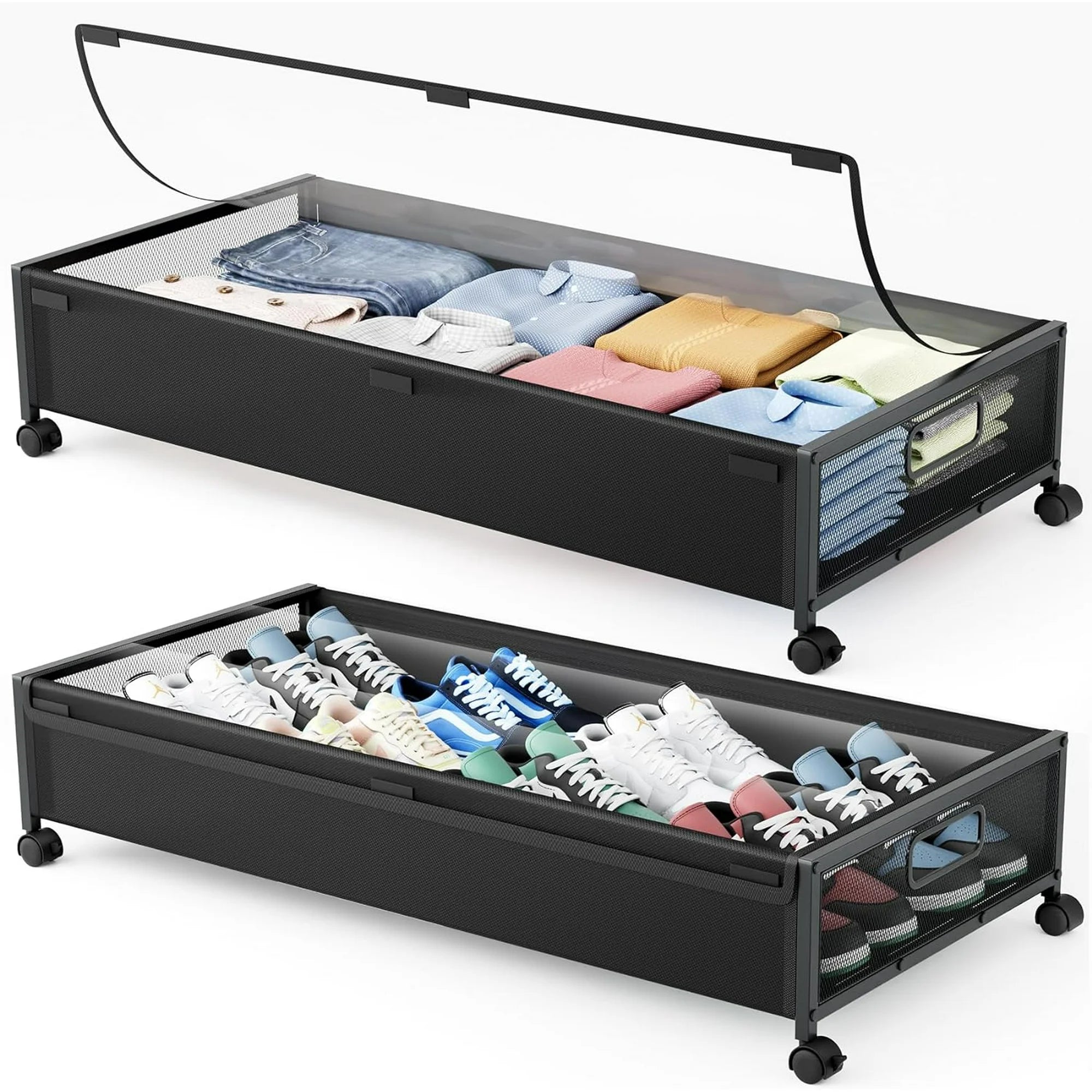Under Bed Storage Containers with Wheels 2 Pack with Lid B8894