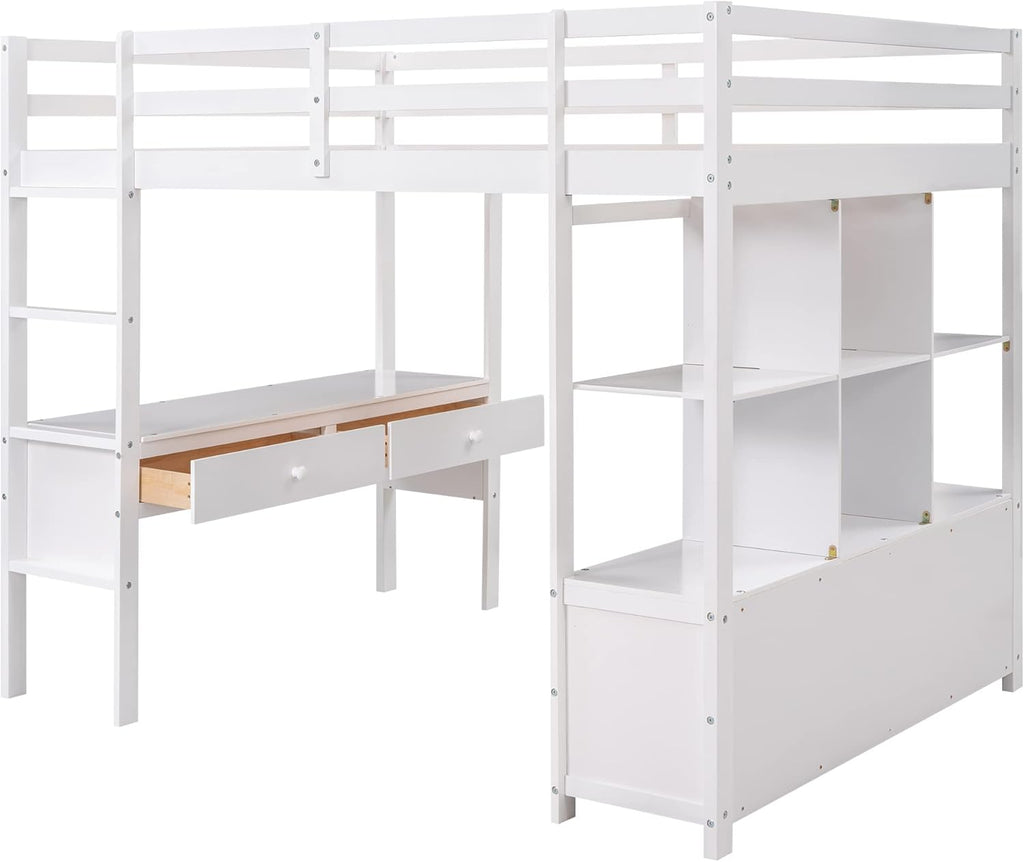 Full Loft Bed with Built-in Desk and Storage Shelves Z5593
