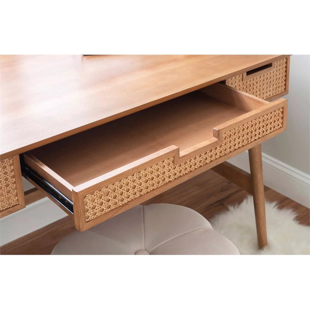 Rattan Wood Desk with Drawers K656