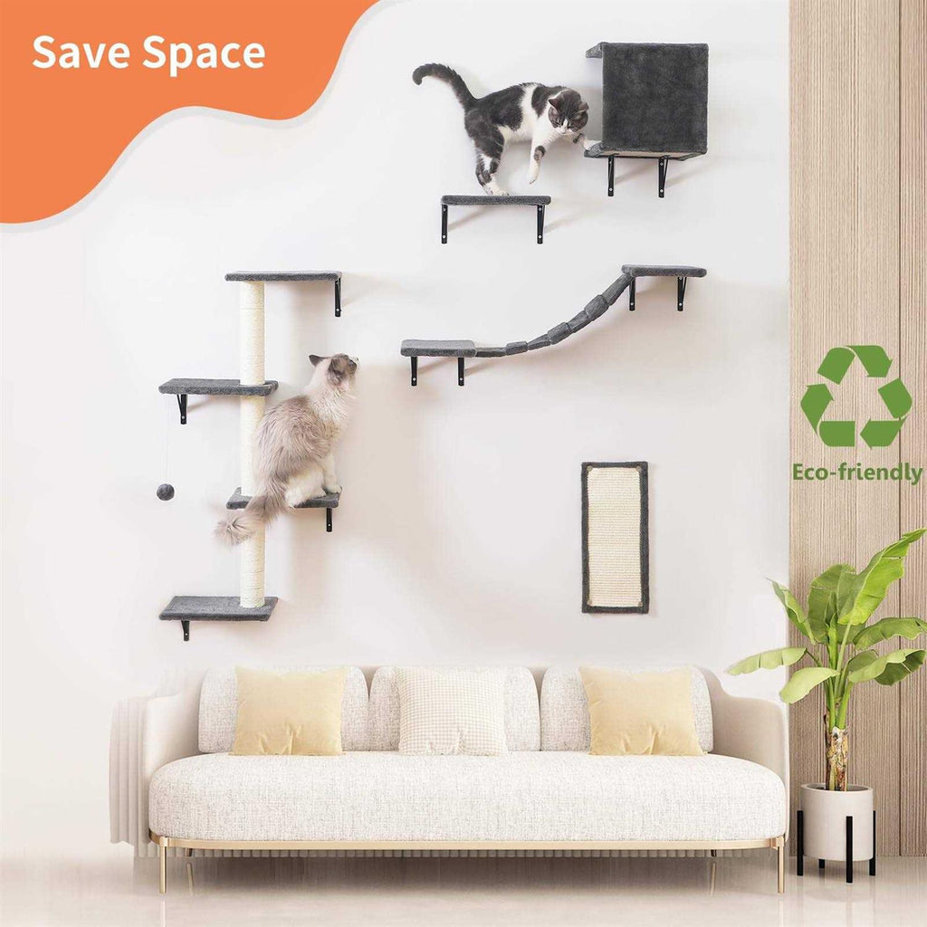 Wall-Mounted Cat Furniture Set with Shelves, Climber, and Scratcher C608364