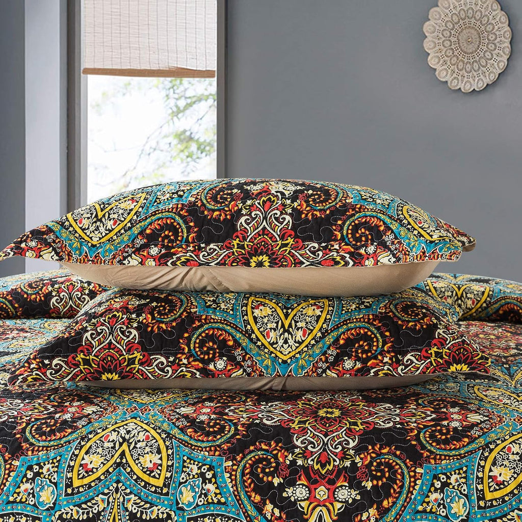 Cotton Bedspread Quilt Set, Reversible Patchwork Coverlet, Floral Pattern H52511