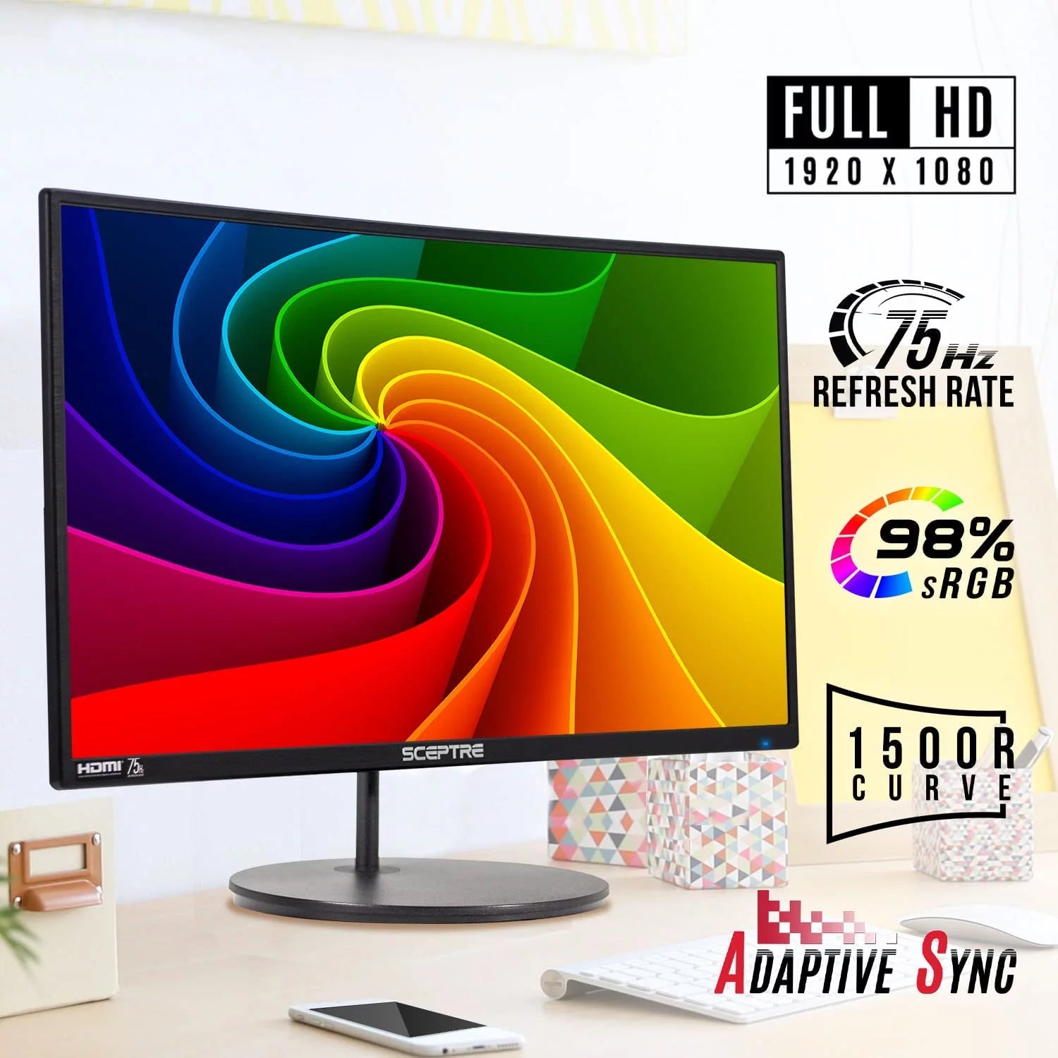 24" Curved 75Hz Gaming LED Monitor Full HD 1080P HDMI VGA Speakers, VESA Wall Mount Ready I558474