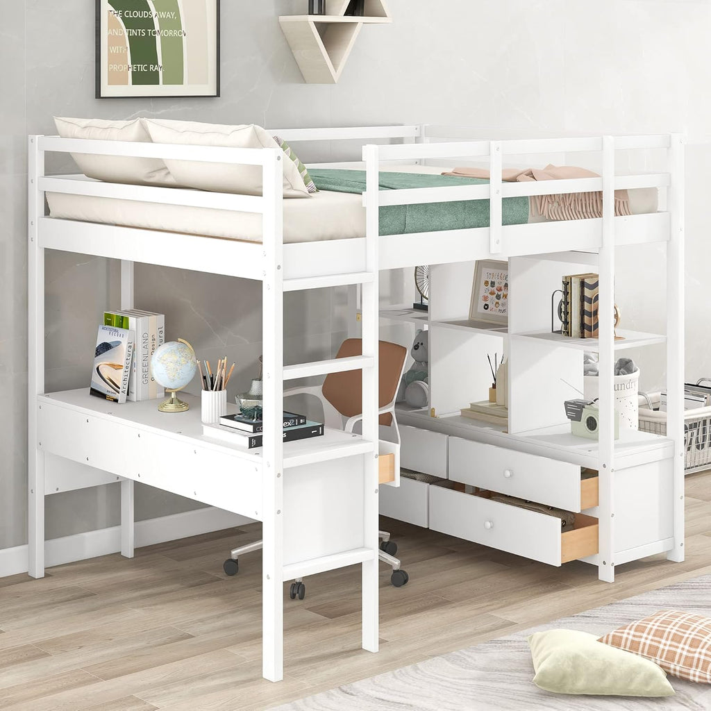 Full Loft Bed with Built-in Desk and Storage Shelves Z5593