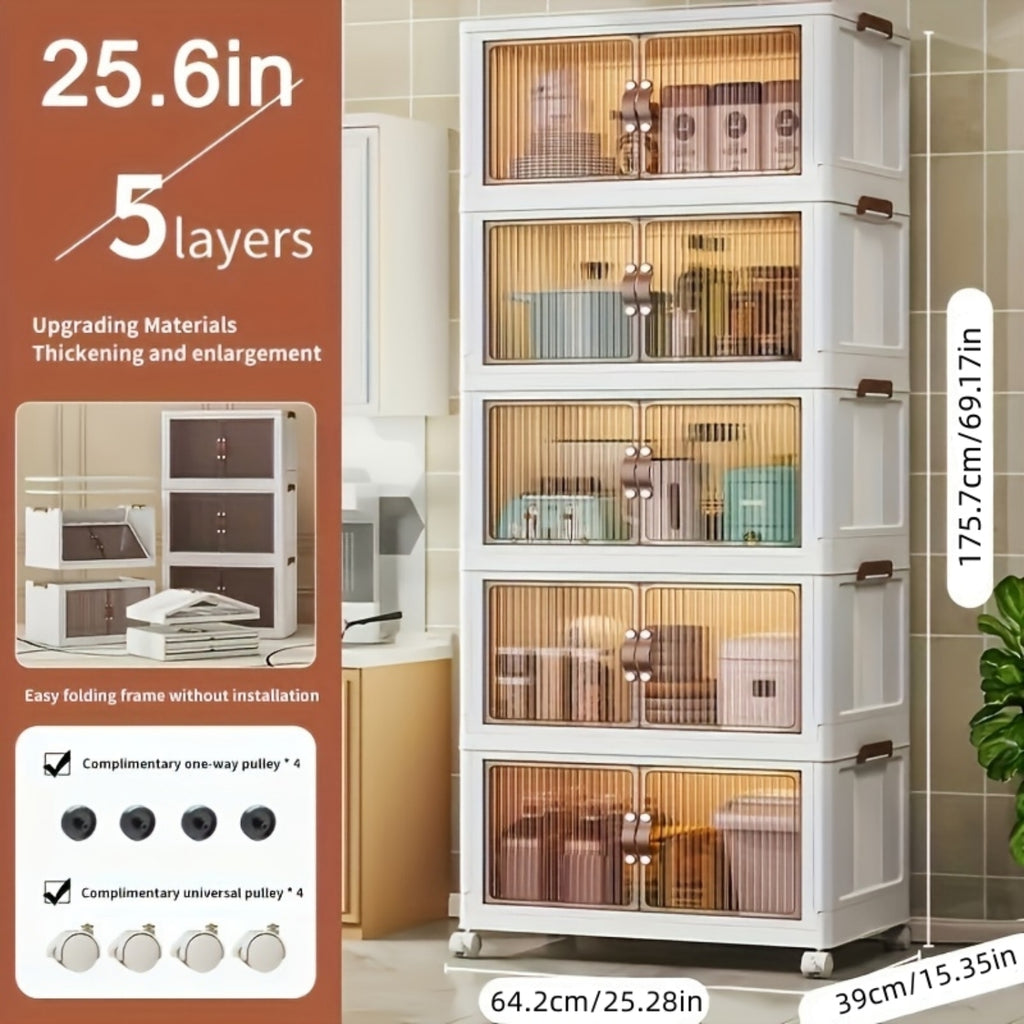Magnetic cabinet door folding storage box with 5-layer plastic drawers P945