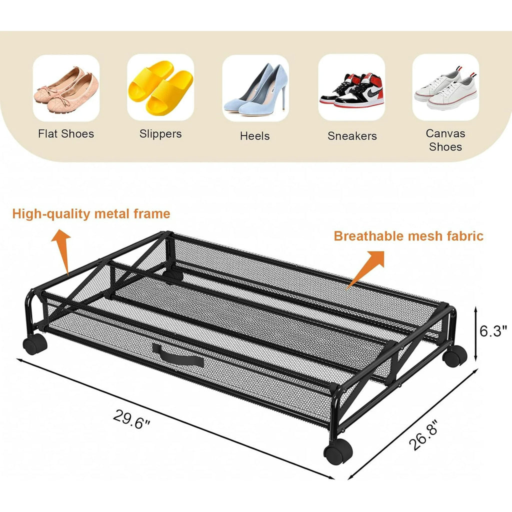 Under Bed Shoes Storage Containers with Wheels, Breathable Mesh R808214