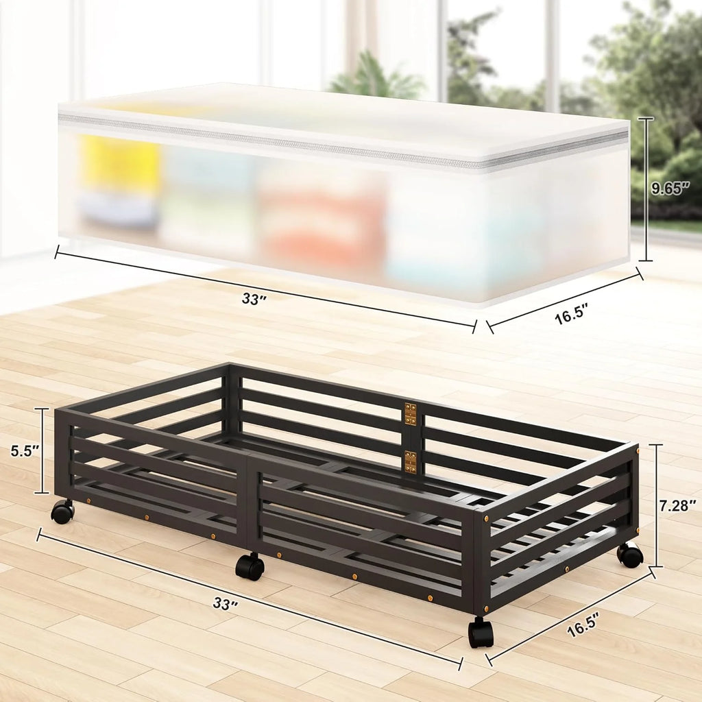Under Bed Storage Containers with Wheels, Bamboo Wood, 2 Pack O88203