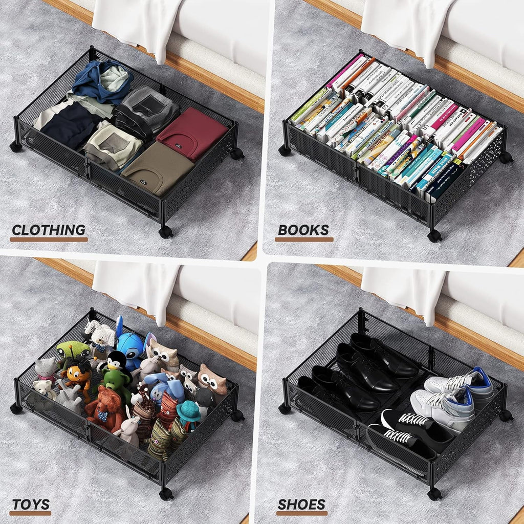 Under Bed Storage Containers with Wheels, Shoe Organizer Drawer, Metal Storage for Clothes Shoes Blankets V749978
