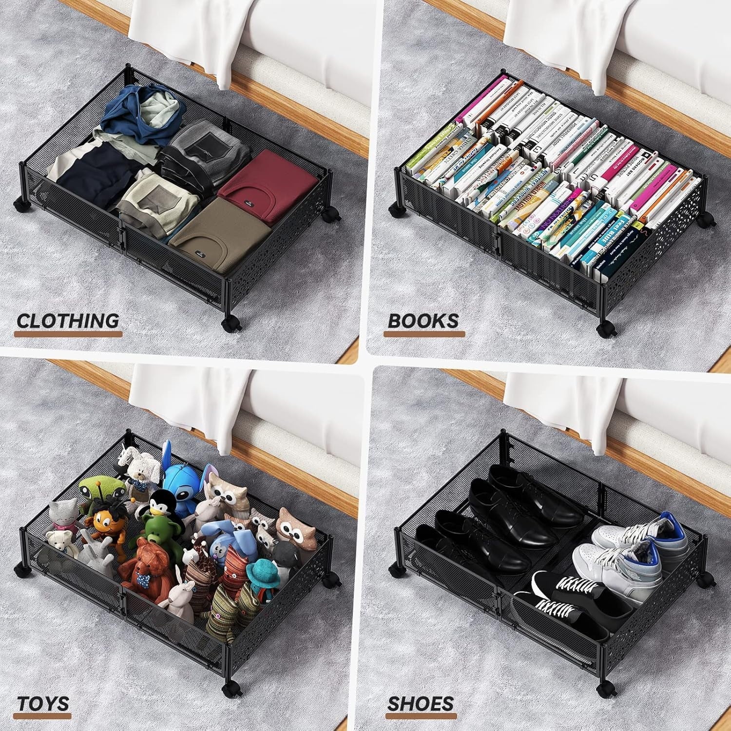 Under Bed Storage Containers with Wheels, Shoe Organizer Drawer, Metal Storage for Clothes Shoes Blankets V749978