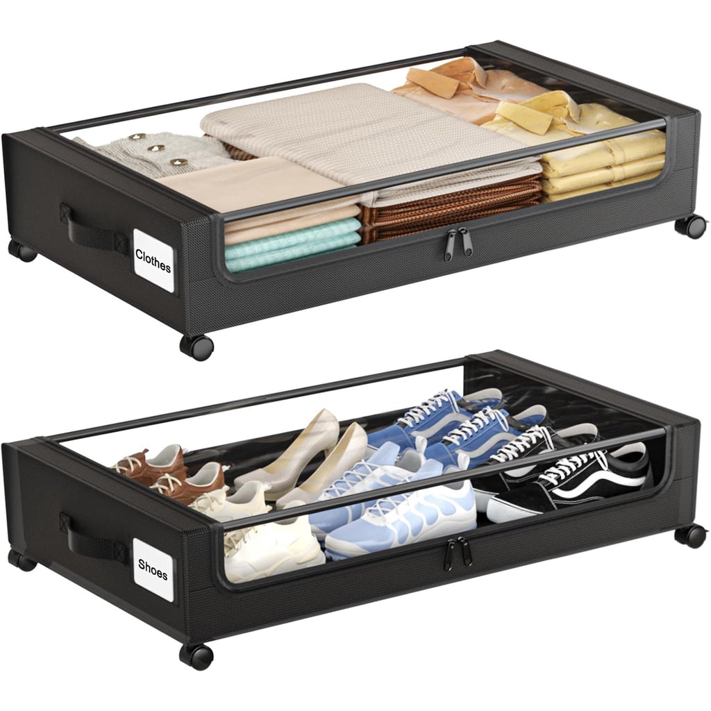 Under Bed Storage Containers with Wheels, 4 Pack, XXL 60L, Clear Lids W6827