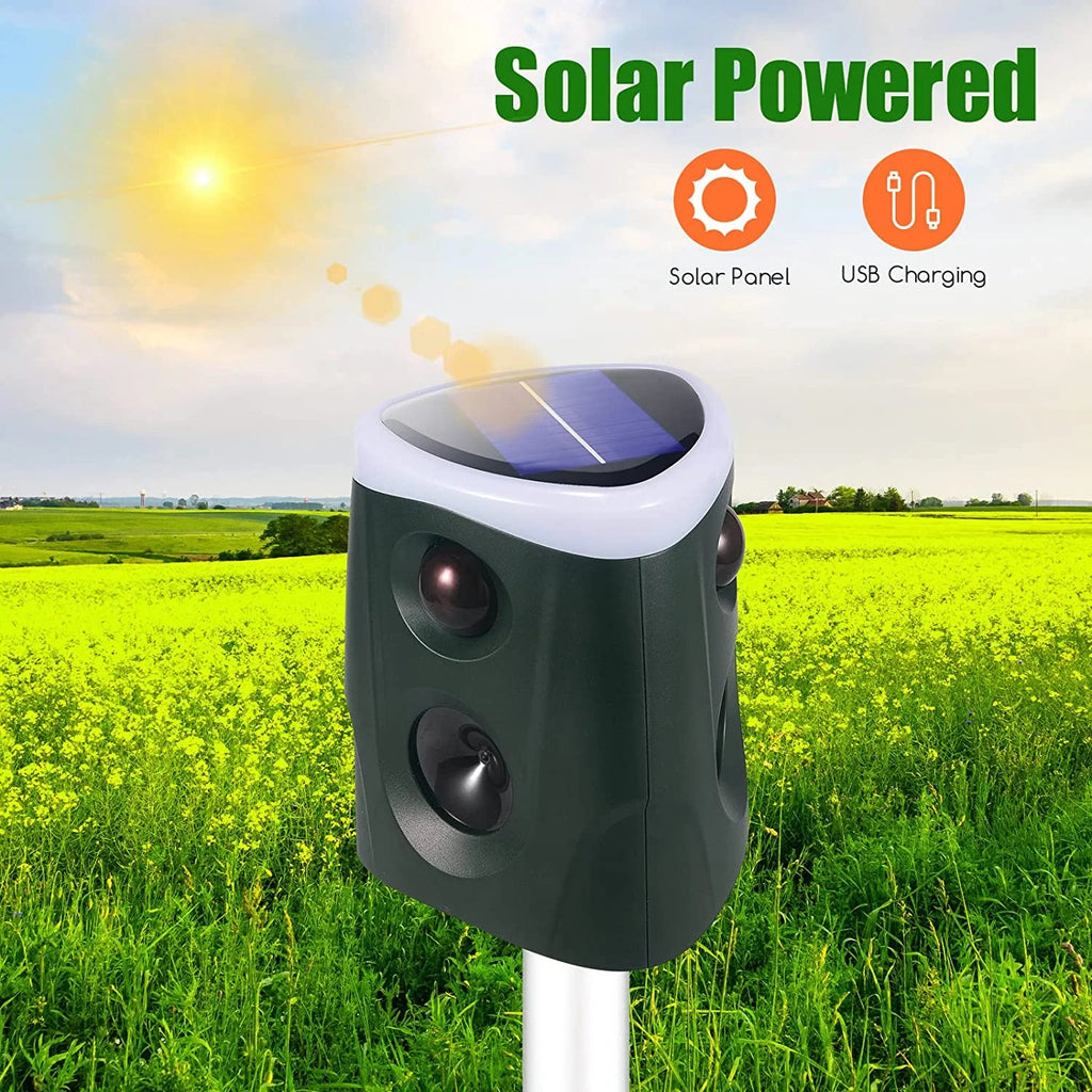 Ultrasonic Animal Repeller Outdoor Waterproof with PIR Sensor and Strobe Light D732837