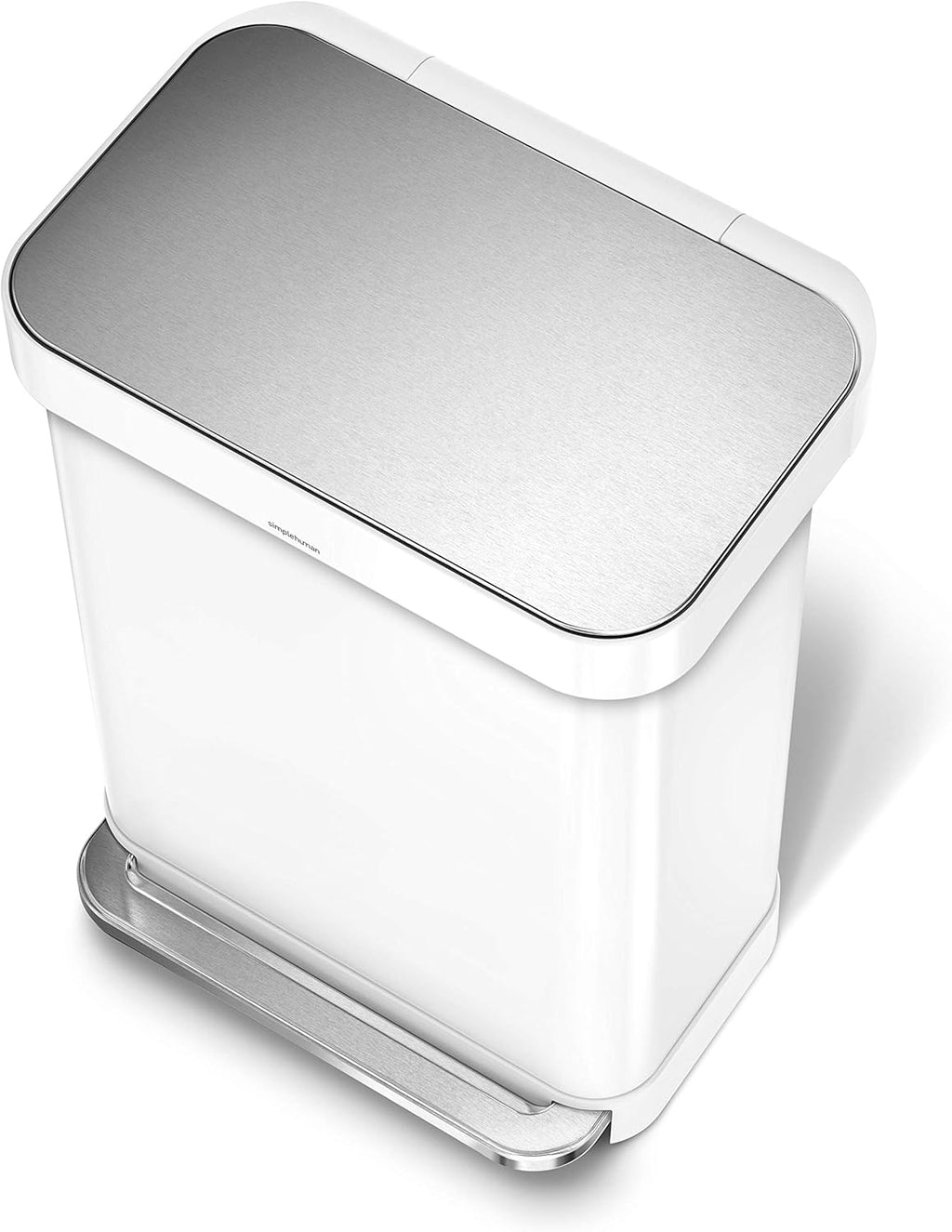 55 Liter Rectangular Kitchen Step Trash Can, White Stainless Steel Q501