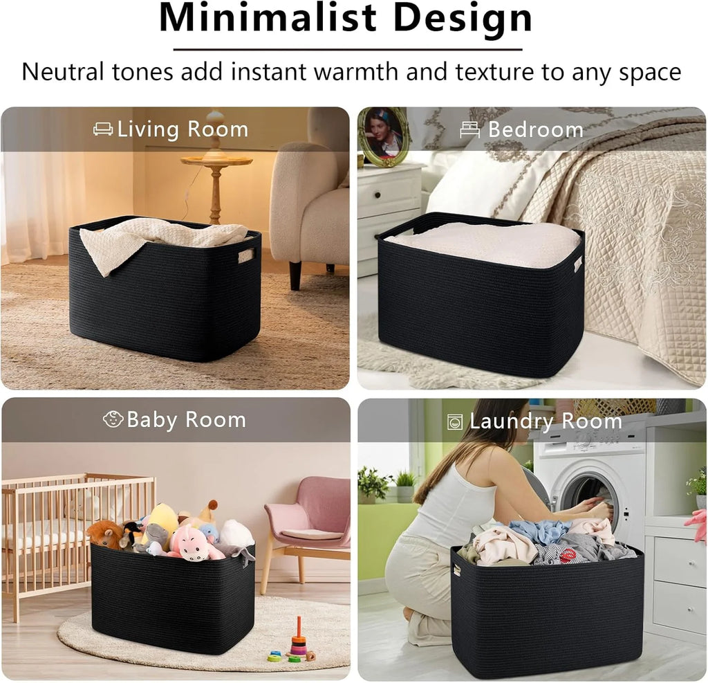 Cotton Rope Storage Basket, Oversized Blanket Basket for Living Room, Bedroom, Nursery A923987