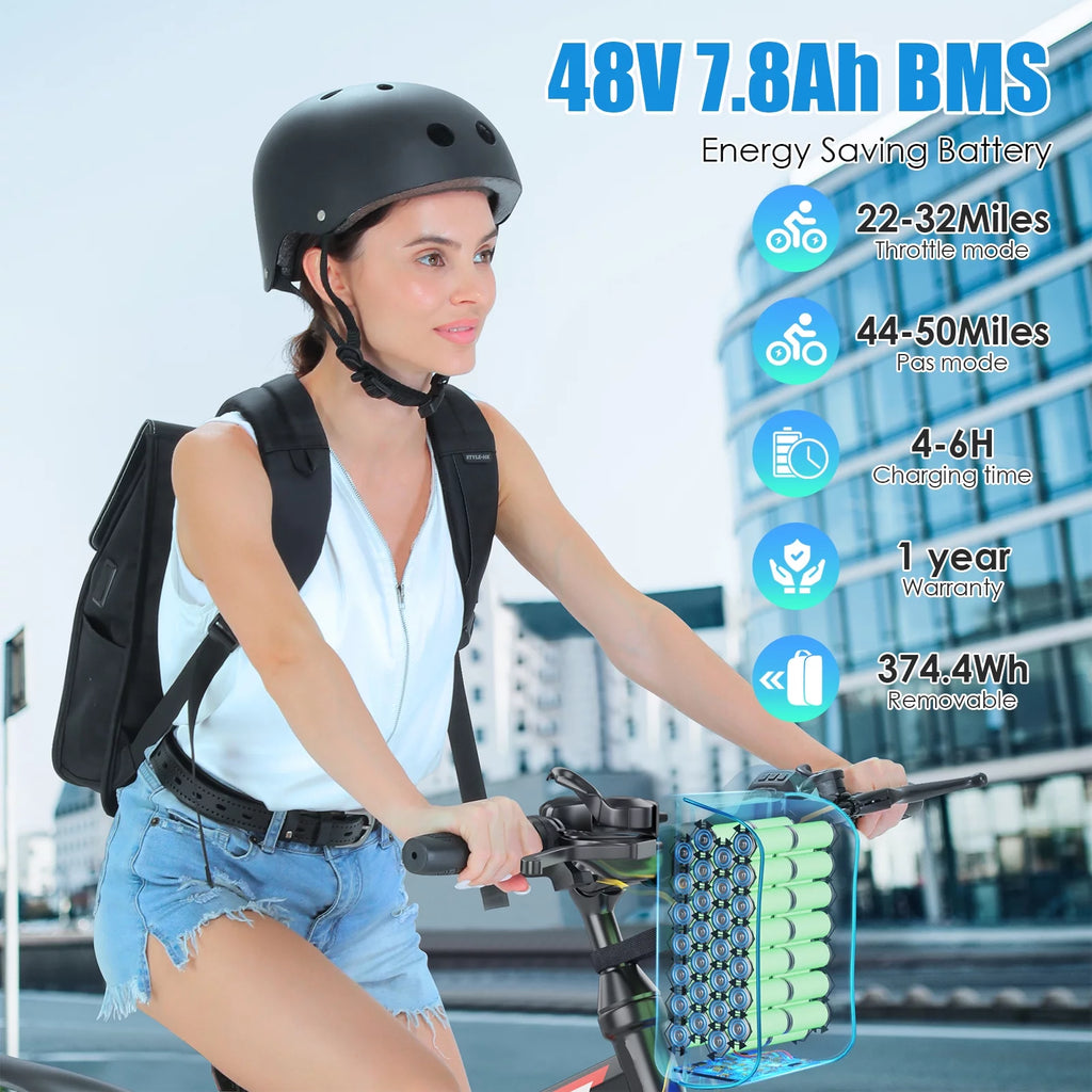 Folding Electric Mountain Bike for Adults, 48V 7.8Ah, 21 Speed W320