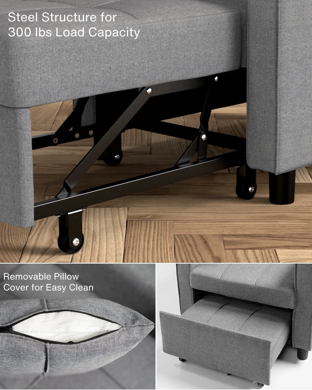 Convertible Chair Single Bed, Grey M8150