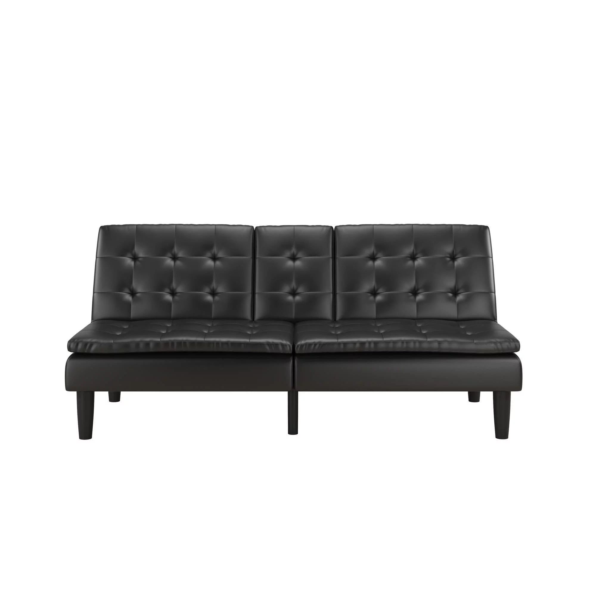 Memory Foam Futon with Cupholder and USB, Black Faux Leather Y2494