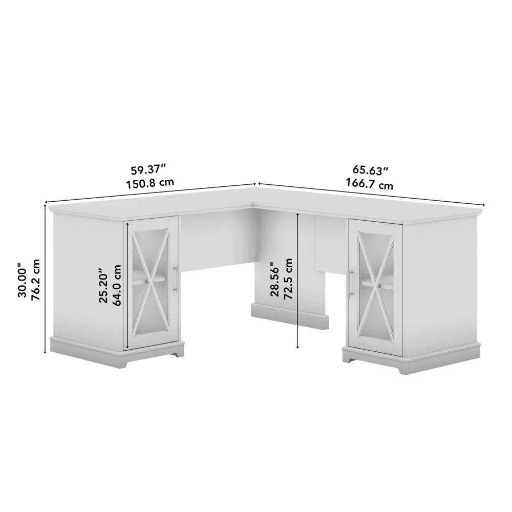 L-shaped Engineered Wood Desk in Linen White Oak J442