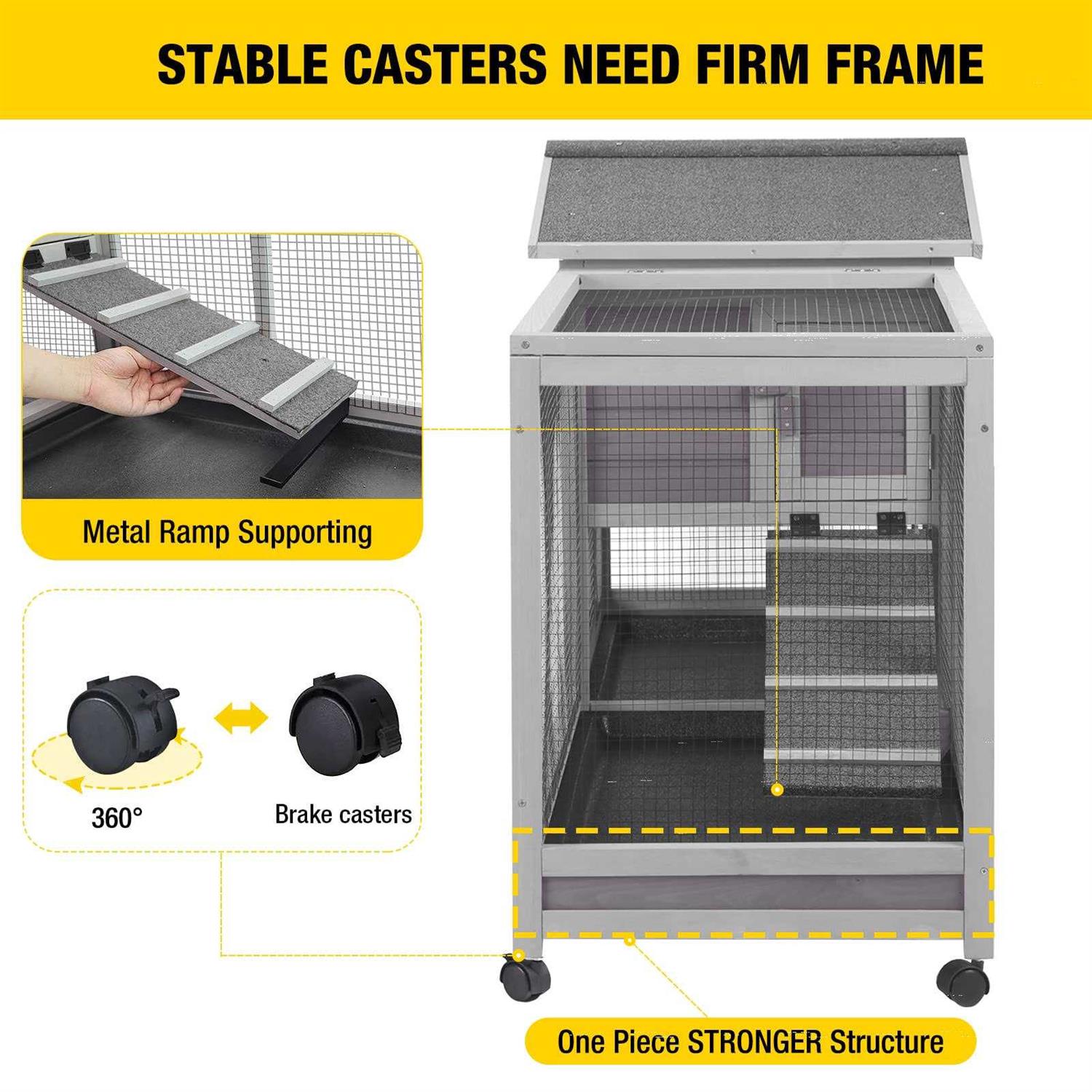 Rabbit Hutch Indoor Cage with Wheels, 3 Pull Out Trays V9471