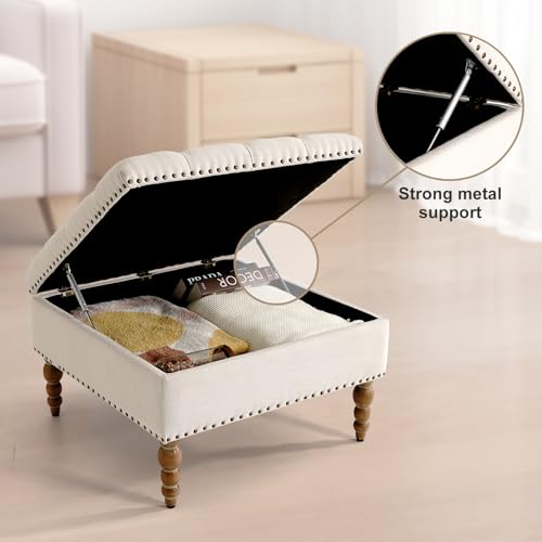 Large Square Ottoman Coffee Table with Storage and Solid Wood Shelf Z39627