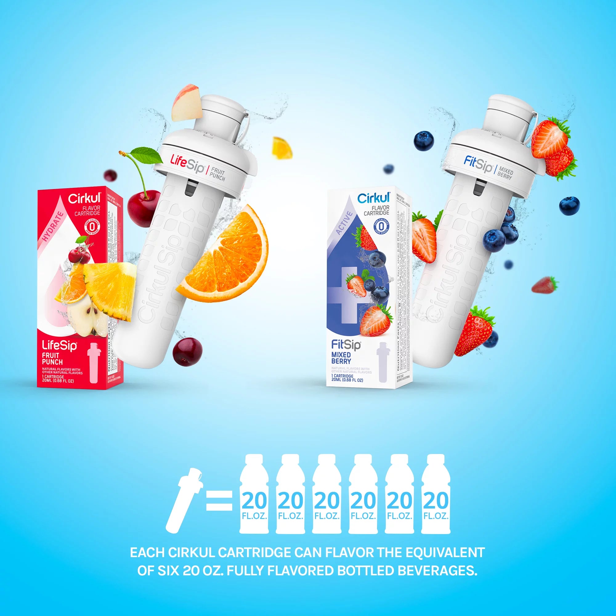 22oz Stainless Steel Water Bottle Starter Kit with 2 Flavor Cartridges W7144