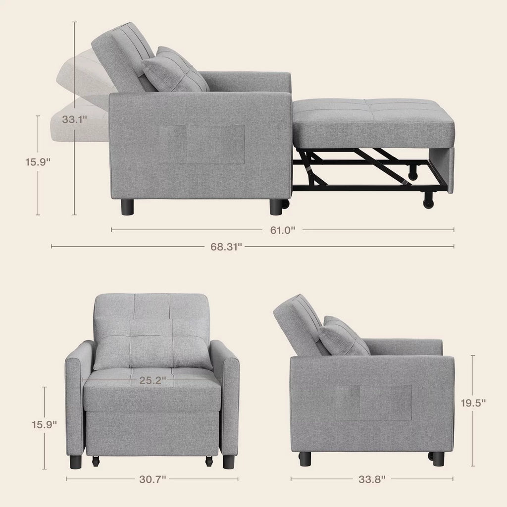 Convertible Chair Single Bed, Grey M8150