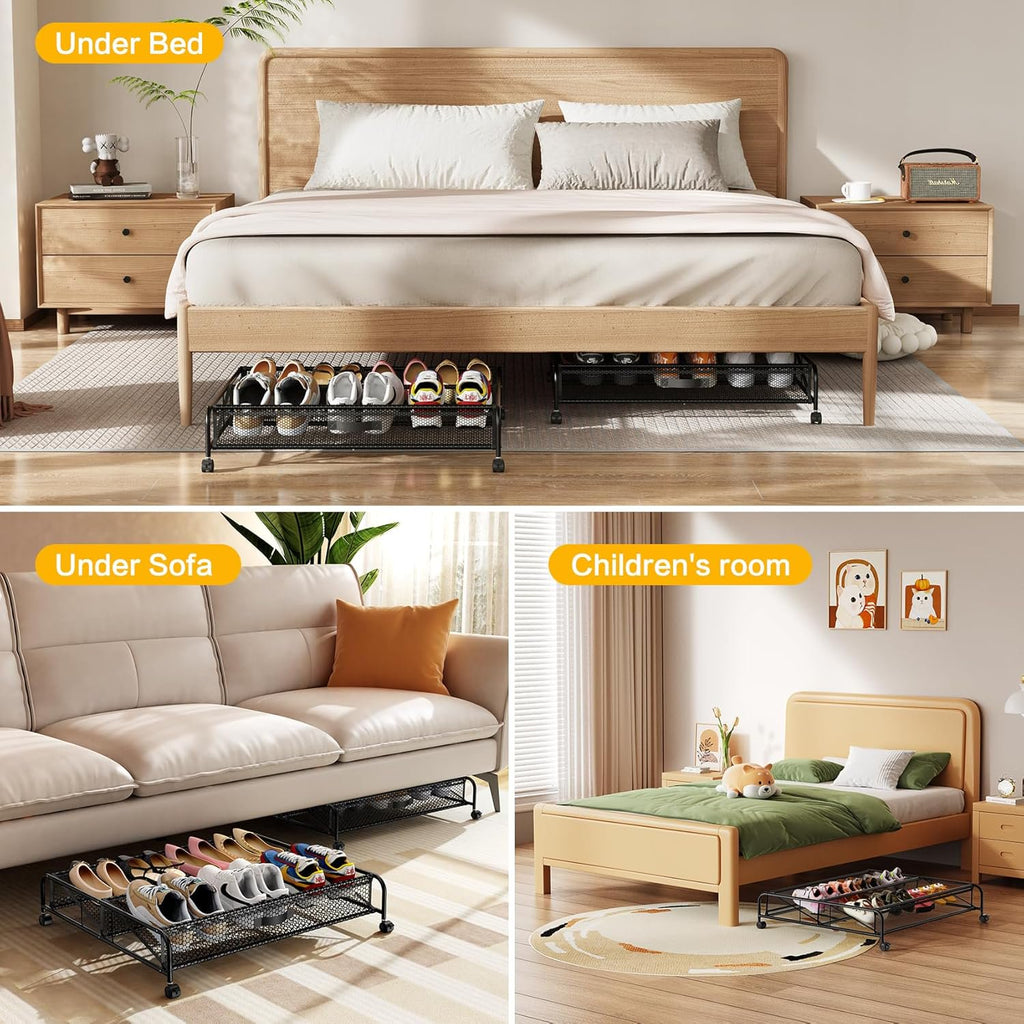 Under Bed Shoe Storage Organizer with Wheels, 2 Pack Q1838