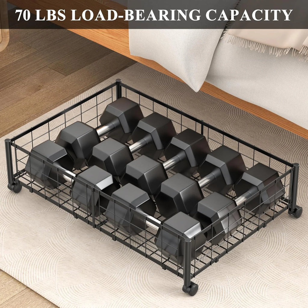 Under Bed Storage with Wheels and Cover, Metal Drawers, Black O642507