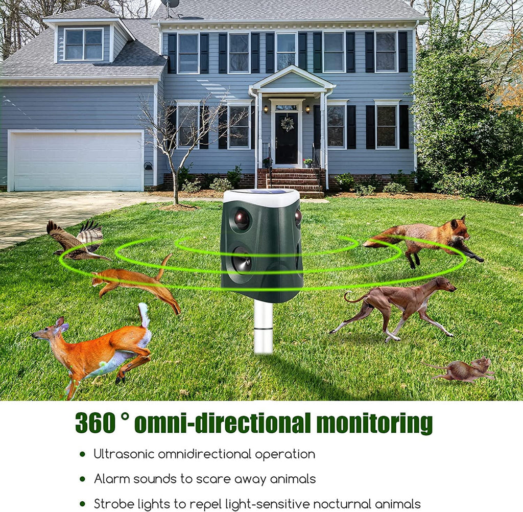 Ultrasonic Animal Repeller Outdoor Waterproof with PIR Sensor and Strobe Light D732837