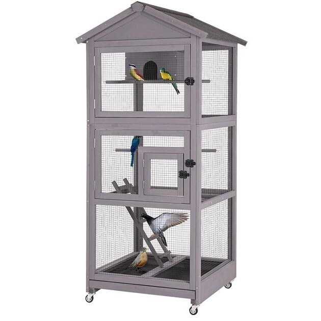 Wooden Large Bird Cage on Wheels F731626