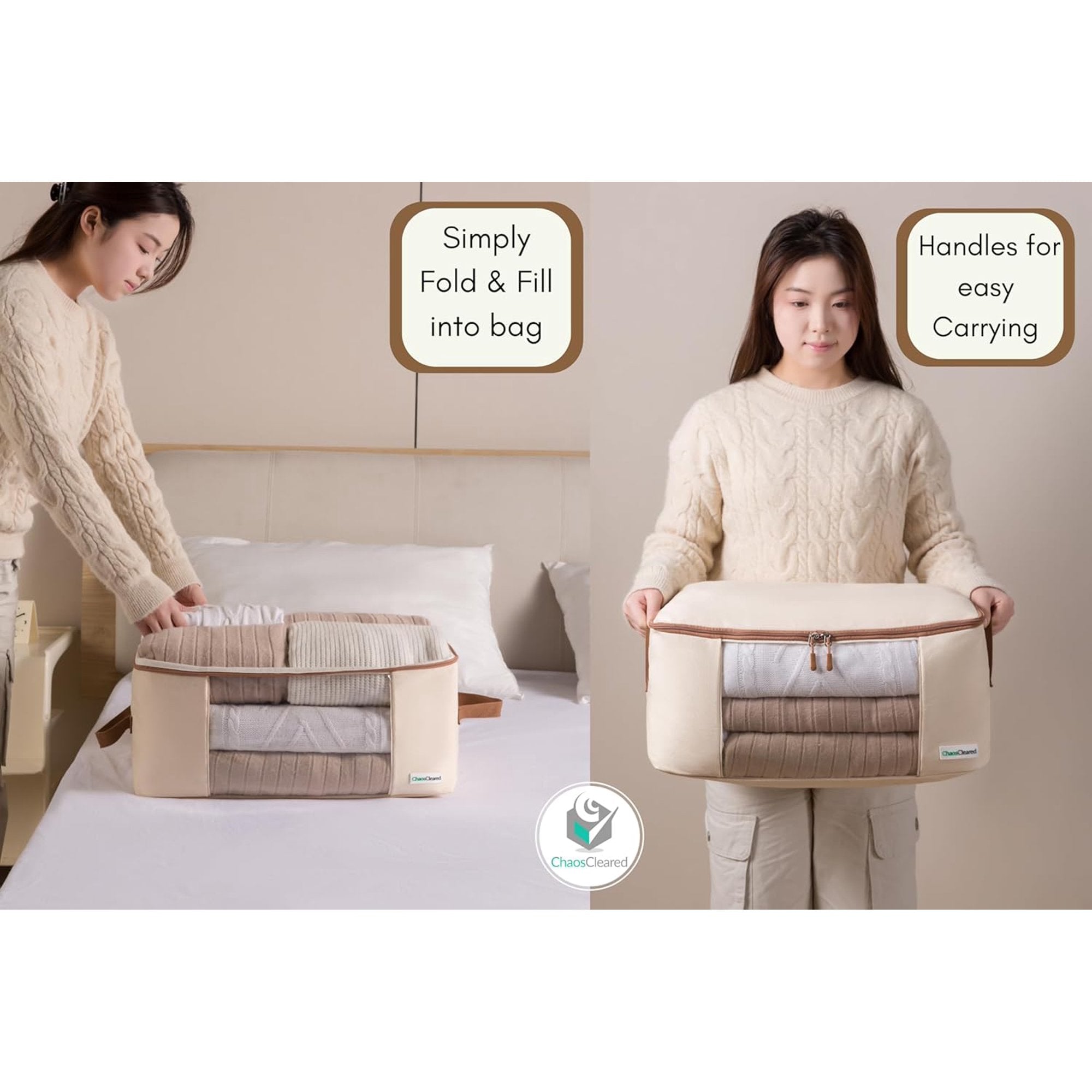 Canvas Clothing Storage 2 Bags Clothes Organizer with Zip Window G202295