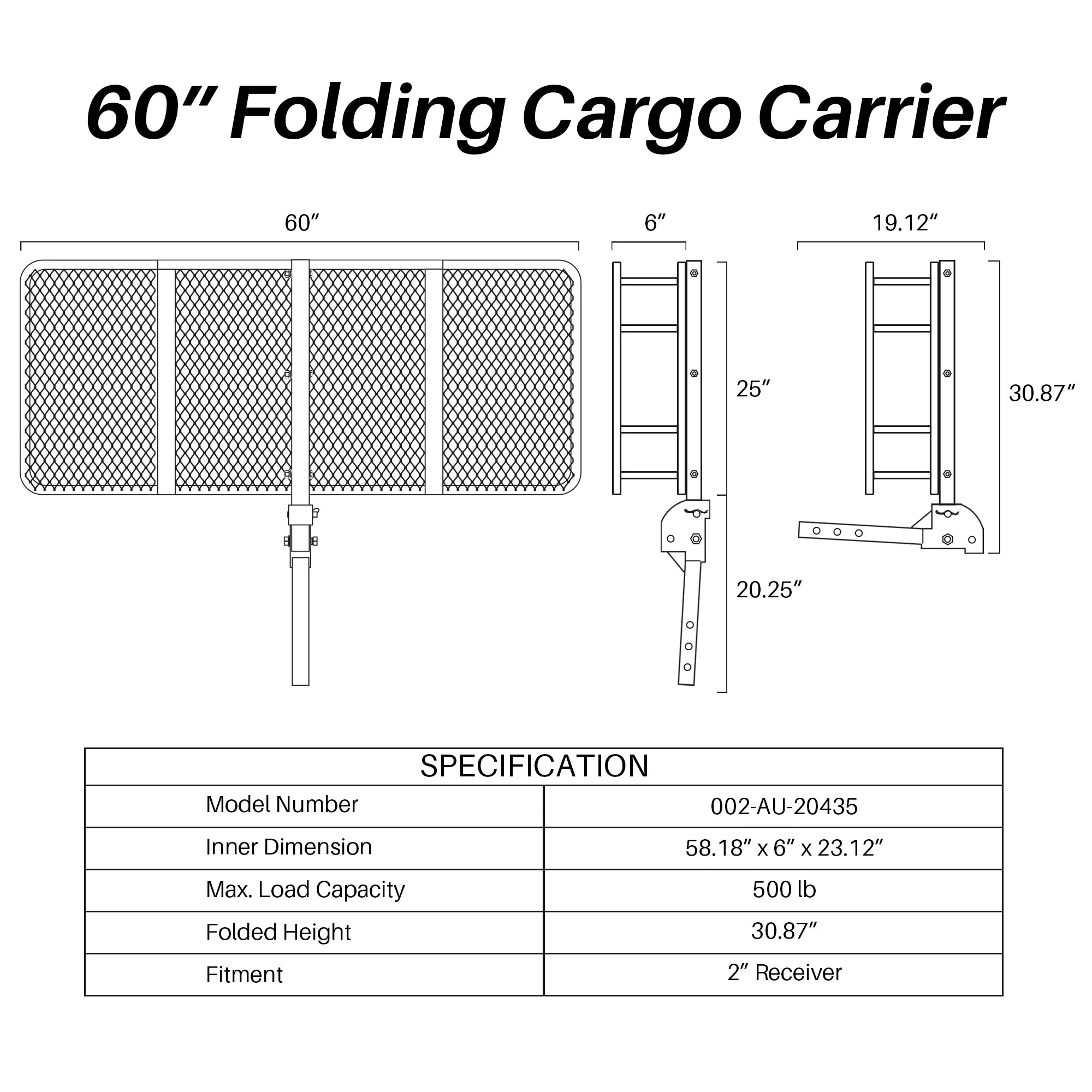 Folding Cargo Carrier Luggage Basket 2" Receiver Hitch 60" R34916