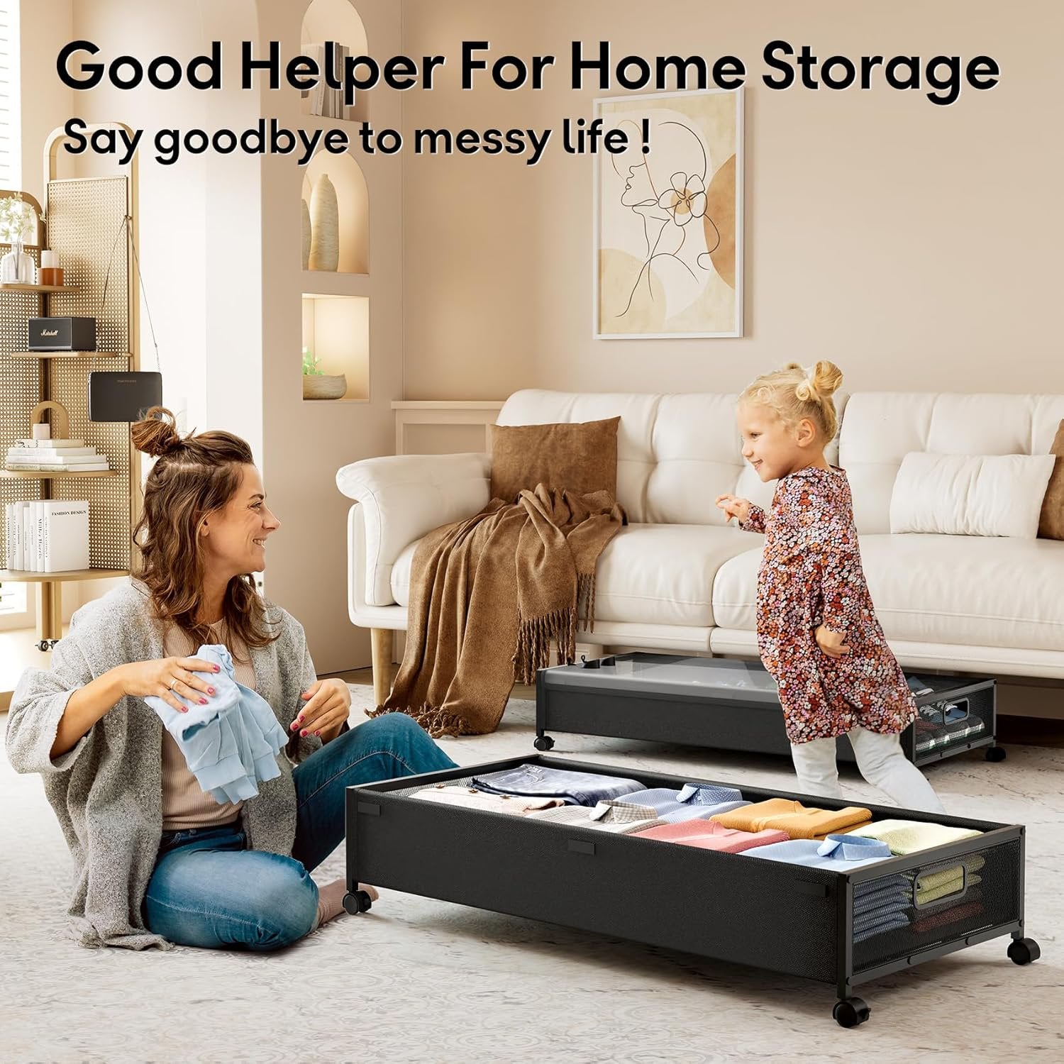 Under Bed Storage Containers with Wheels 2 Pack with Lid B8894