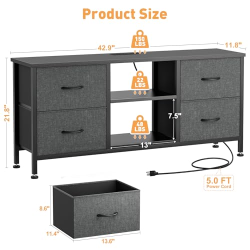 TV Stand with 4 Fabric Drawers and Open Shelves for 50" TV, Black Wood Veins I88170