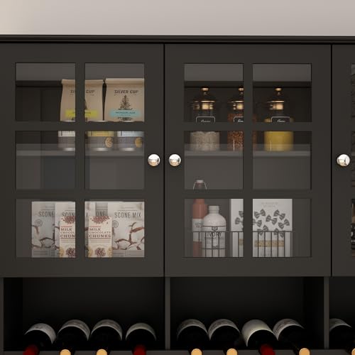 Modern Kitchen Pantry with Glass Doors and Adjustable Shelves R421
