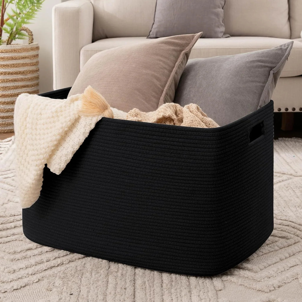Cotton Rope Storage Basket, Oversized Blanket Basket for Living Room, Bedroom, Nursery A923987
