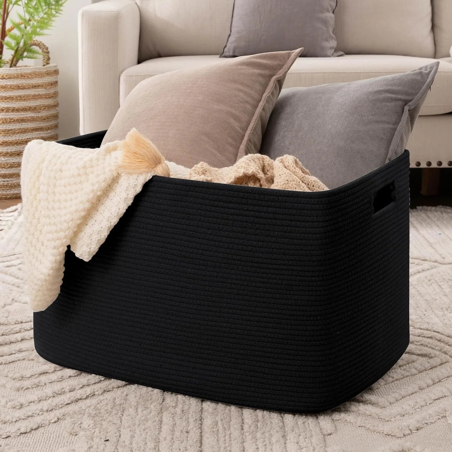 Cotton Rope Storage Basket, Oversized Blanket Basket for Living Room, Bedroom, Nursery A923987